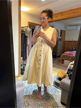 Fads Vintage Butter Cream Button-Front Sleeveless Dress Oversized Medium